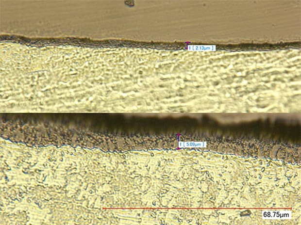 VH-Z500, 3000×, coaxial illumination Conventional SEMs were utilized for this measurement; however, sample preparation required a significant amount of time.