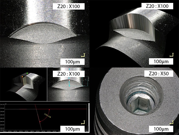 VH-Z20, 100×, ring illumination Profiles used to be measured after destruction, but now can be measured without destruction.