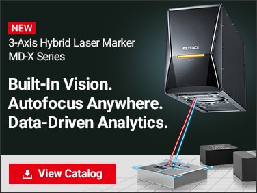 [NEW] 3-Axis Hybrid Laser Marker MD-X Series | Built-In Vision. Autofocus Anywhere. Data-Driven Analytics. | View Catalog