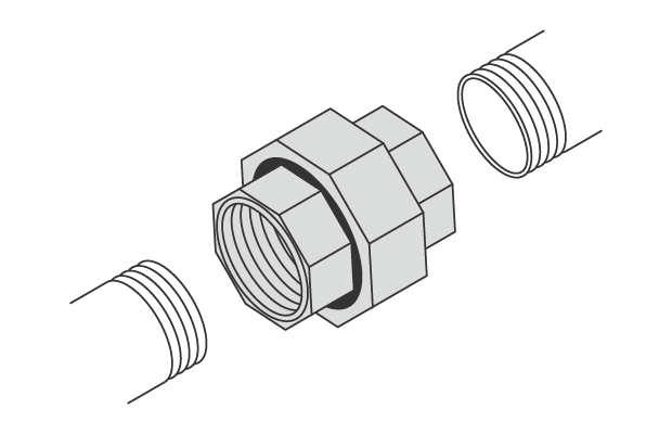 Joints that connect to the external threads of two pipes.